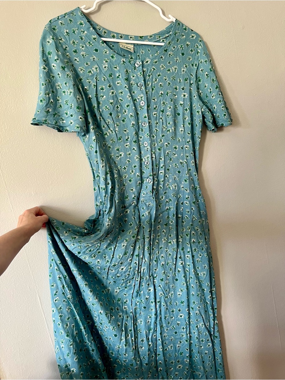 Vintage L.L. Bean Floral Button-Front Teal Dress